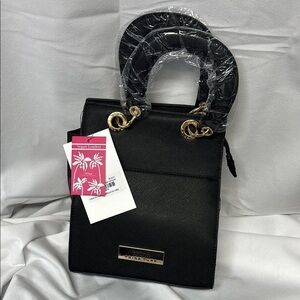 Trina Turk Black Vegan Leather double handle crossbody w/front slip pocket Bag